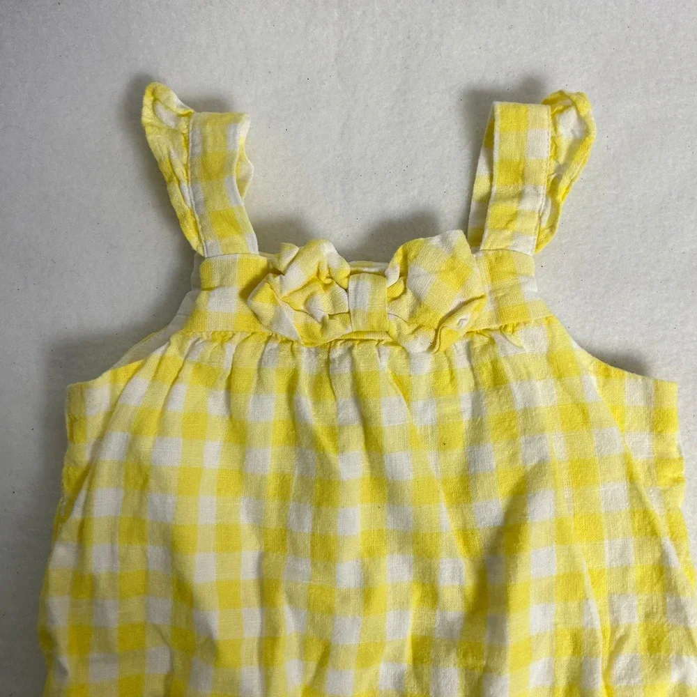 Preppy Janie and Jack Kids 3-6 Months Yellow Gingham Linen Cotton Bubble‎ Romper